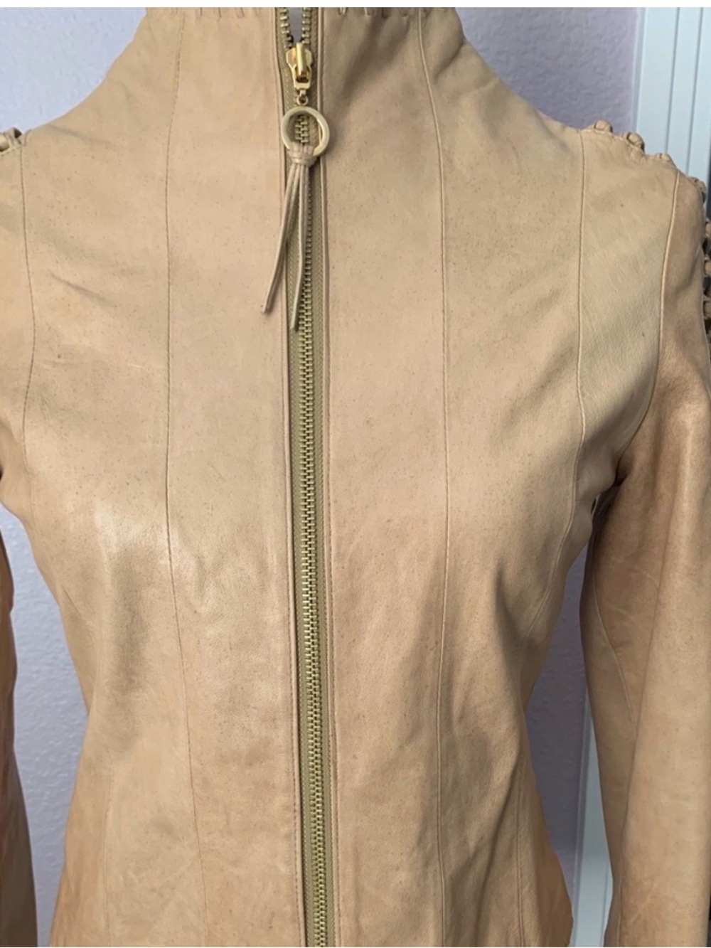 Baby Phat Beige Leather Zip-Front Jacket